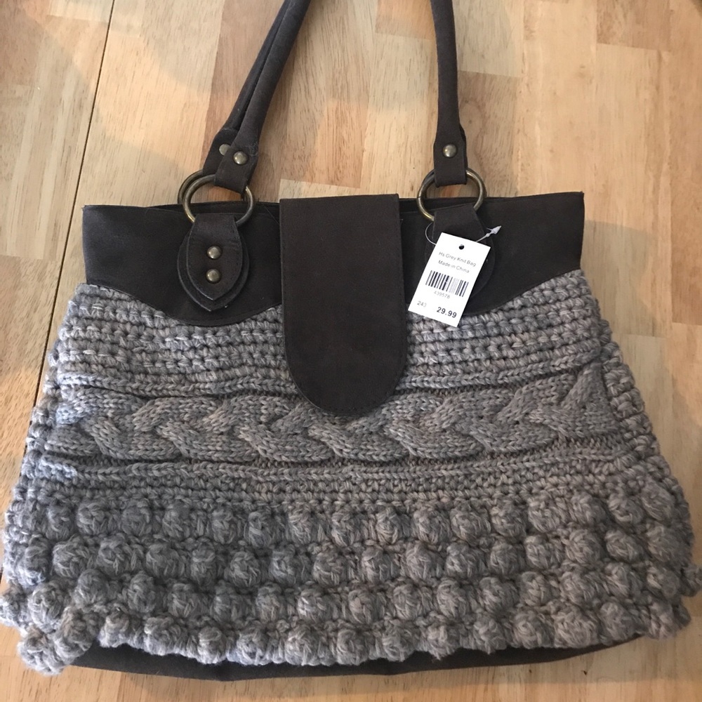 Brown and Grey Knit Purse